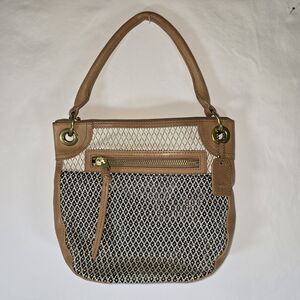 Classic Fossil Karli Style Bag Purse Black White Tan Beige Woven Pattern Chic